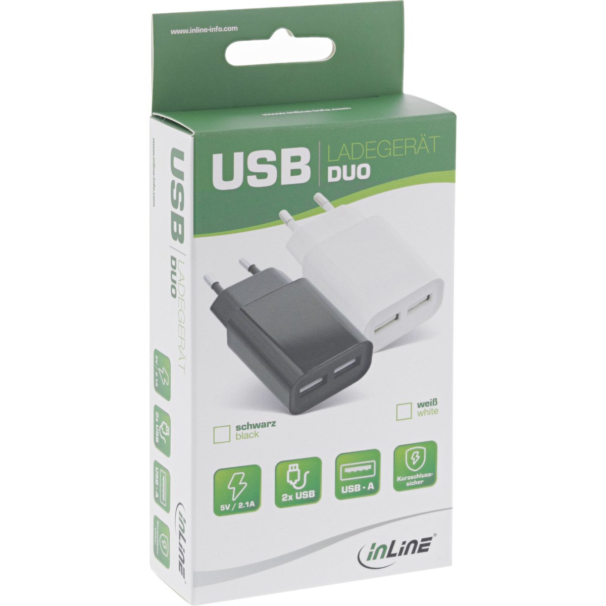 InLine USB Charger DUO - Caricatore da Muro 2x USB-A 5V/2.1A 10.5W - Nero