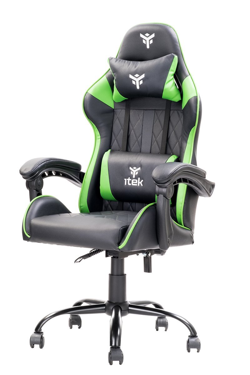 ITEK RHOMBUS PF10 SEDIA GAMING DESIGN ERGONOMICO GIREVOLE DI 360° BRACCIOLI IMBOTTITI SCHIENALE RECLINABILE DOPPIO CUSCINO BLACK GREEN