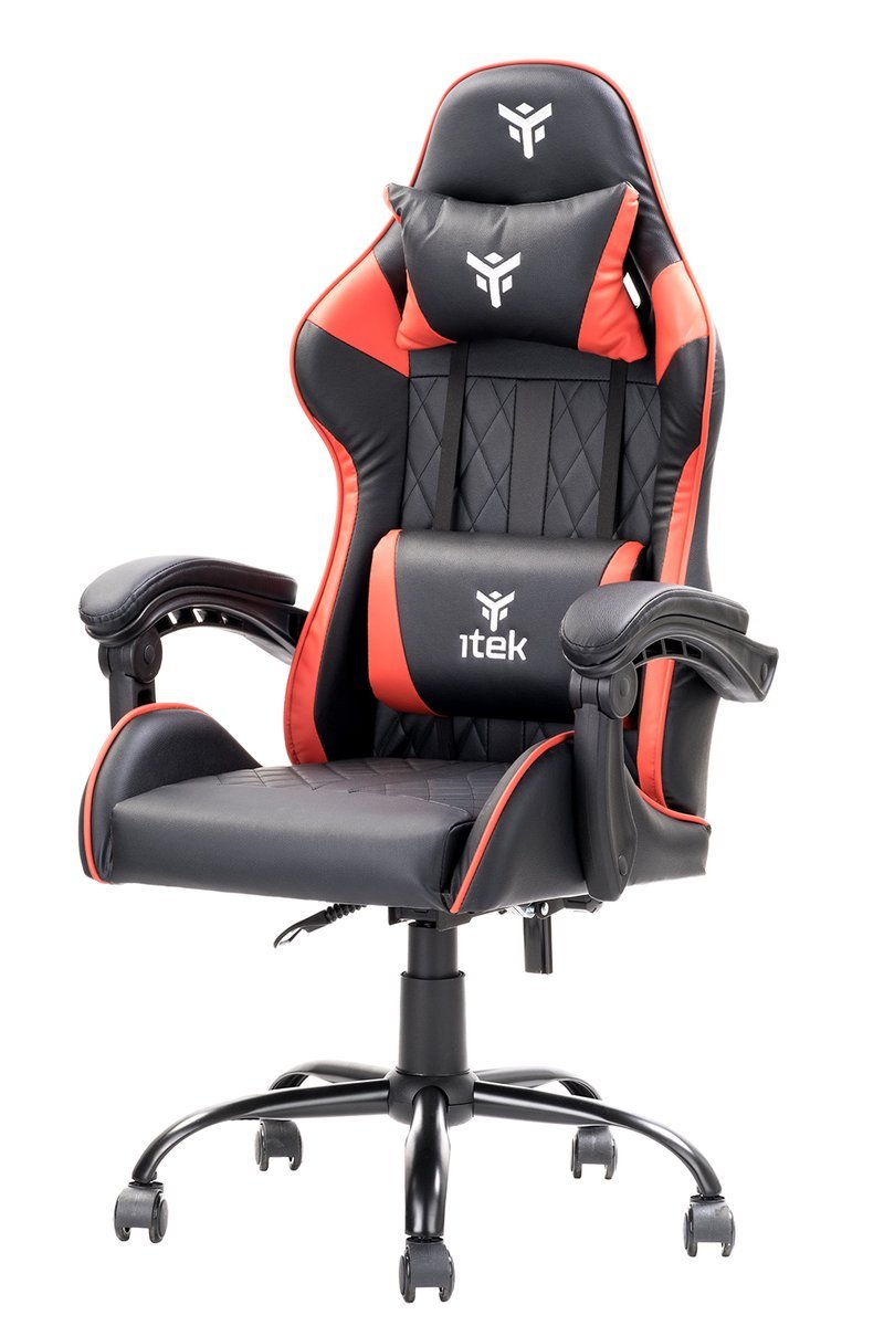 ITEK RHOMBUS PF10 SEDIA GAMING DESIGN ERGONOMICO GIREVOLE DI 360° BRACCIOLI IMBOTTITI SCHIENALE RECLINABILE DOPPIO CUSCINO BLACK RED