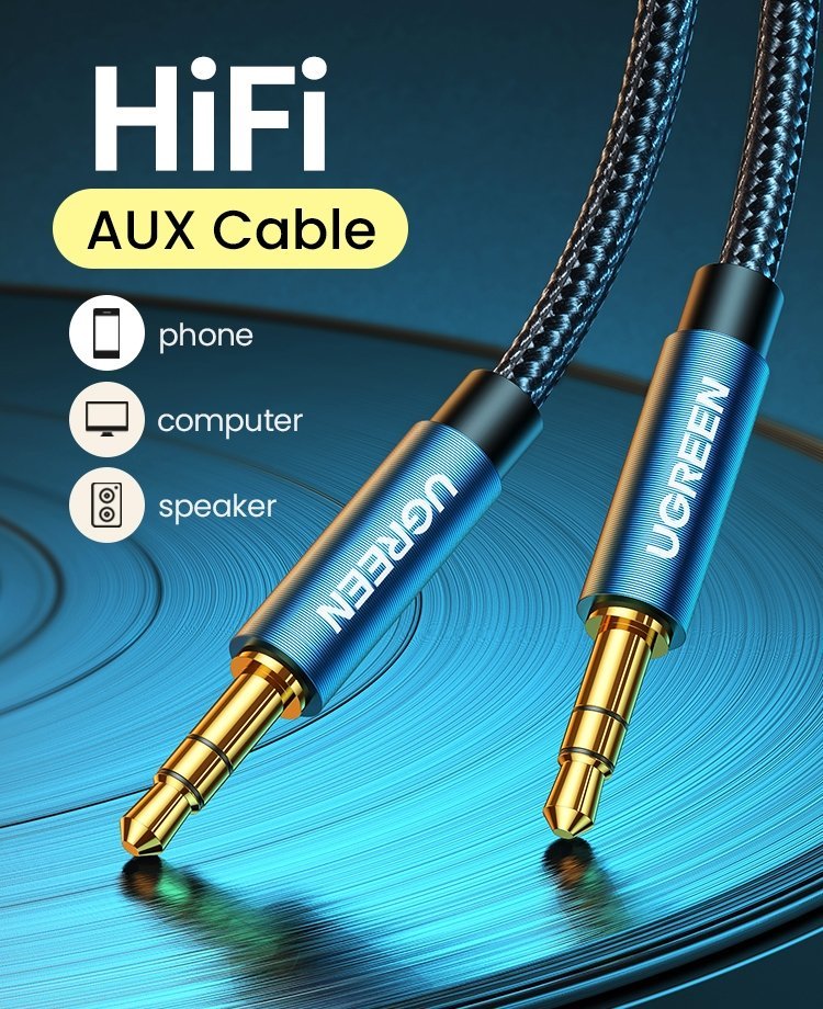 UGREEN Cavo Audio 3.5mm maschio a 3.5mm maschio- placcato in oro con case in metallo 3m (Blue)