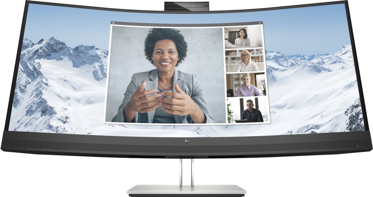 HP E34m G4 Conferencing Monitor - E-Series - monitor a LED - curvato - 34" - 3440 x 1440 WQHD @ 75 Hz - VA - 400 cd/m² - 3000:1 - 5 ms - HDMI, DisplayPort, USB-C - altoparlanti - argento (supporto), testa utensile nera