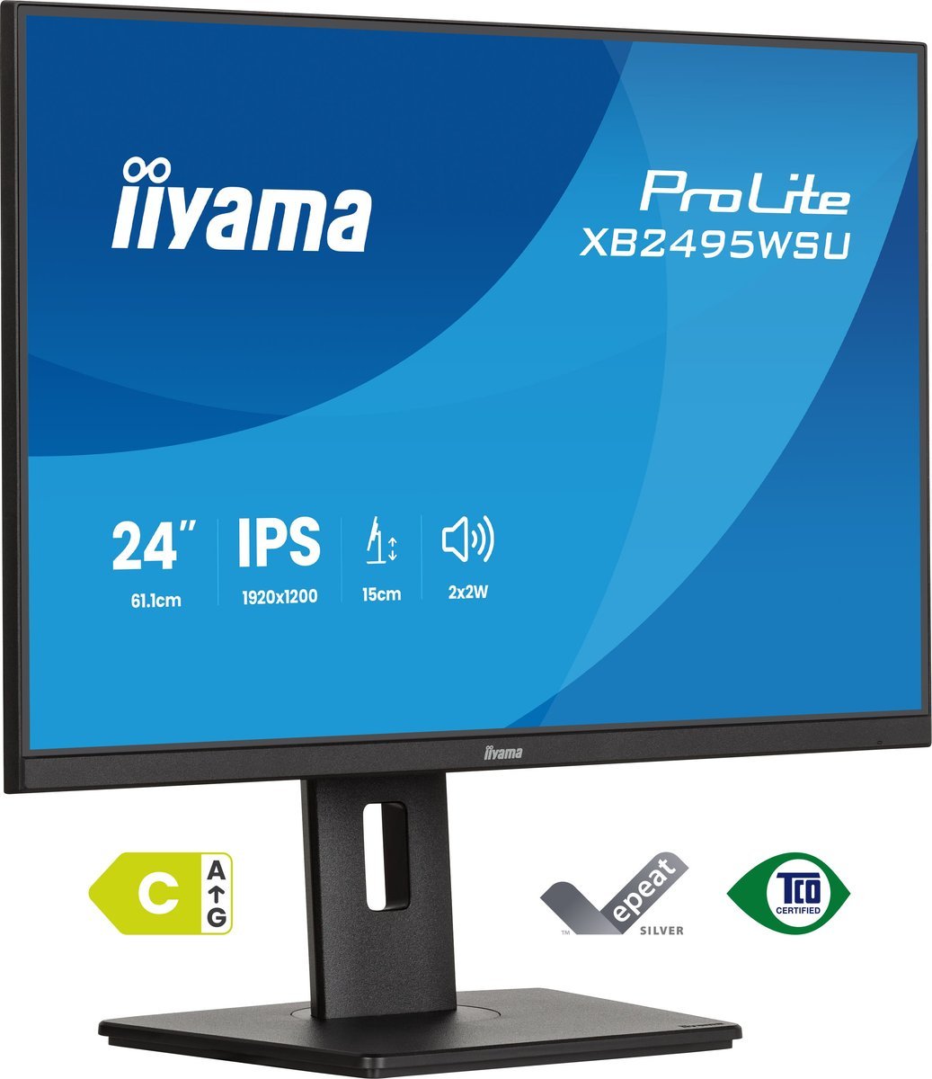 iiyama XB2495WSU-B1 Monitor ProLite 24" IPS 16:10 100Hz 350cd 1500:1 HDMI DP 4xUSB 2x2W HAS 150mm PIVOT