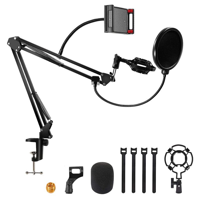 iTek Supporto Regolabile da tavolo, Microfono e Smartphone, Filtro Antipop, Ragno, Clips