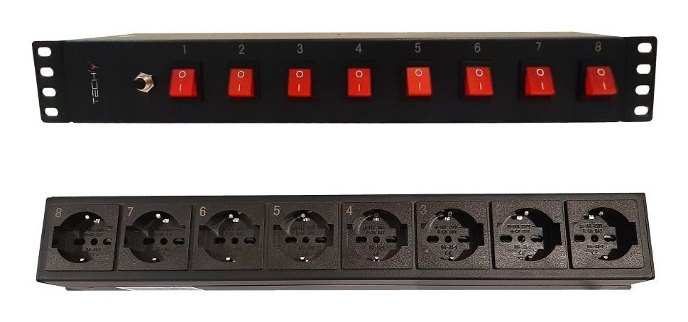Techly I-CASE STRIP-815I Striscia Rack 19" 1.5U, 8x prese UNEL sul retro, 8x interruttore sul davanti