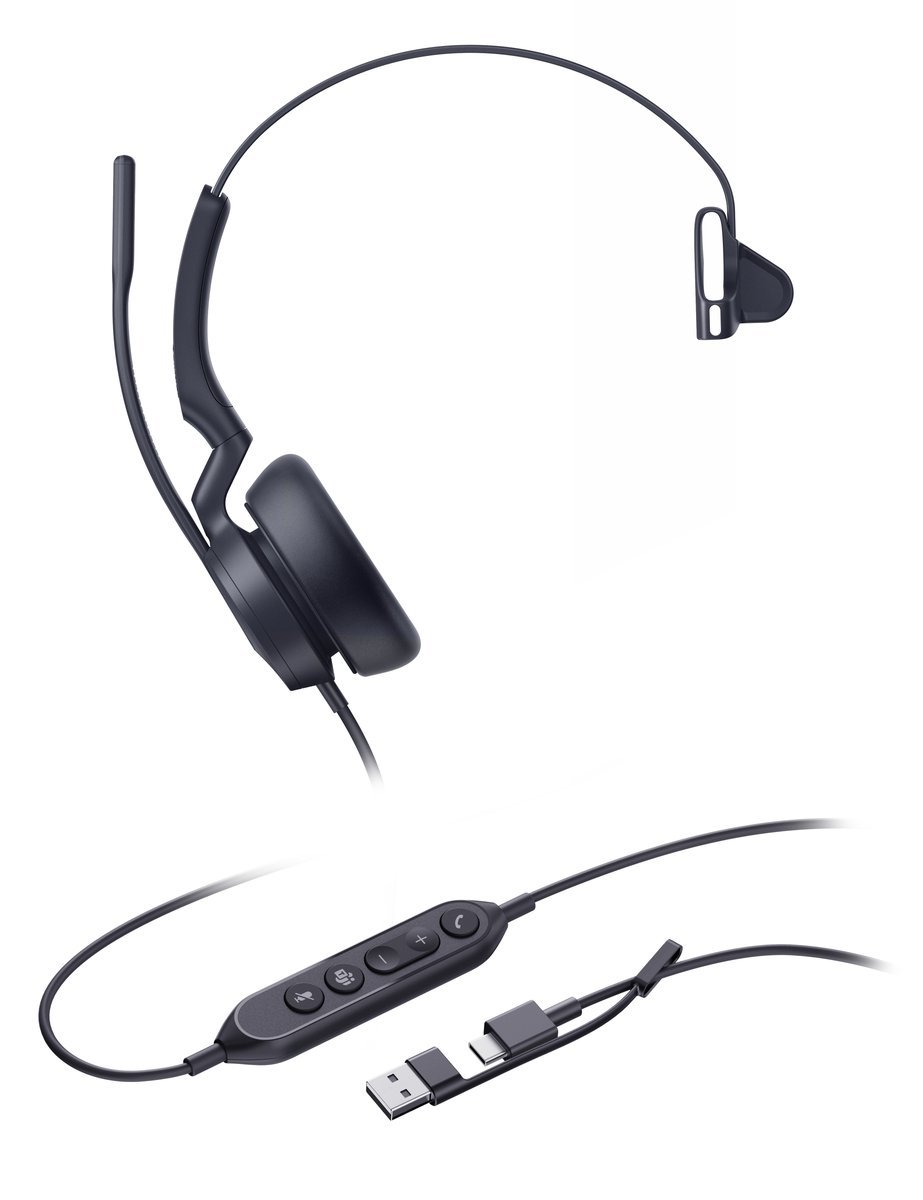 Yealink UH46 Mono Teams USB-C/A Auricolare Cablato A Padiglione Ufficio USB Type-C / USB Type-A Nero