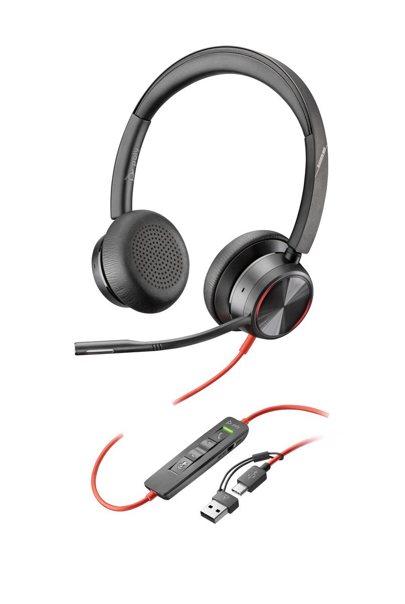 HP Poly Blackwire 8225 Stereo USB-C Headset +USB-C/A Adapter Auricolare Cablato A Padiglione Ufficio USB tipo-C Nero