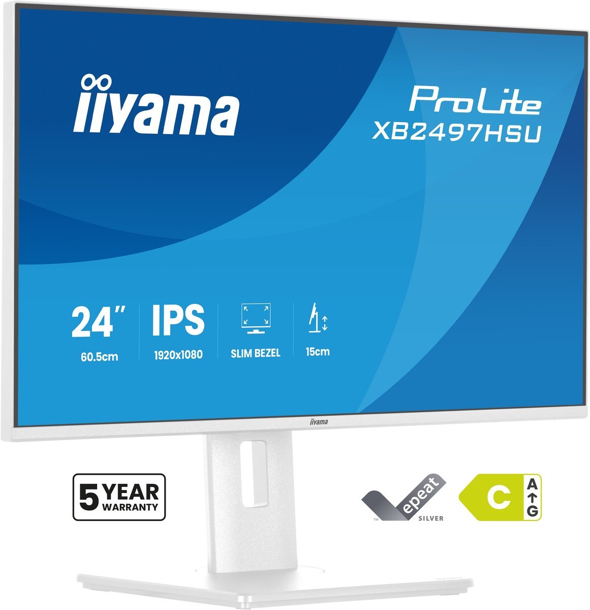 iiyama XB2497HSU-W1 Monitor ProLite 23,8" IPS FHD 120Hz 350cd 2xUSB 3.2 2xUSB-C HDMI DP HAS 150mm PIVOT bianco