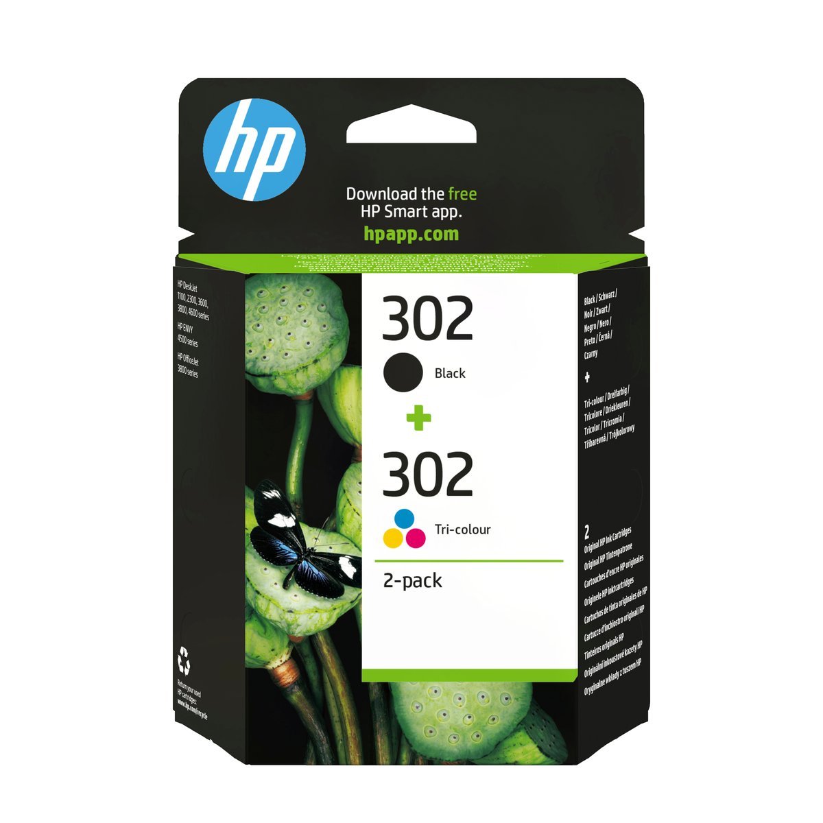 HP 302 2-pack Black/Tri-colour Original Ink Cartridges cartuccia d'inchiostro 2 pz Originale Resa standard Nero, Ciano, Magenta, Giallo