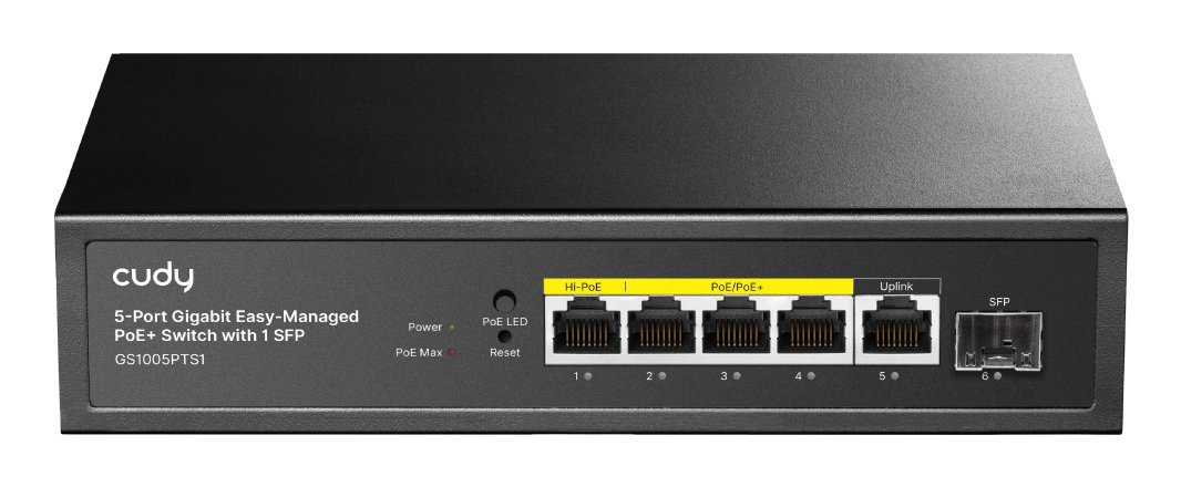 Cudy GS1005PTS1 switch di rete Gigabit Ethernet (10/100/1000) Supporto Power over Ethernet (PoE) Nero