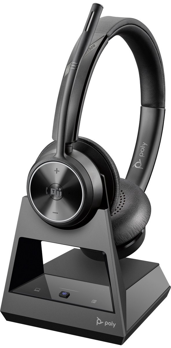 HP Poly Savi 7320 Office Stereo DECT 1880-1900 MHz Headset Auricolare Cablato A Padiglione Musica e Chiamate Base di ricarica Nero