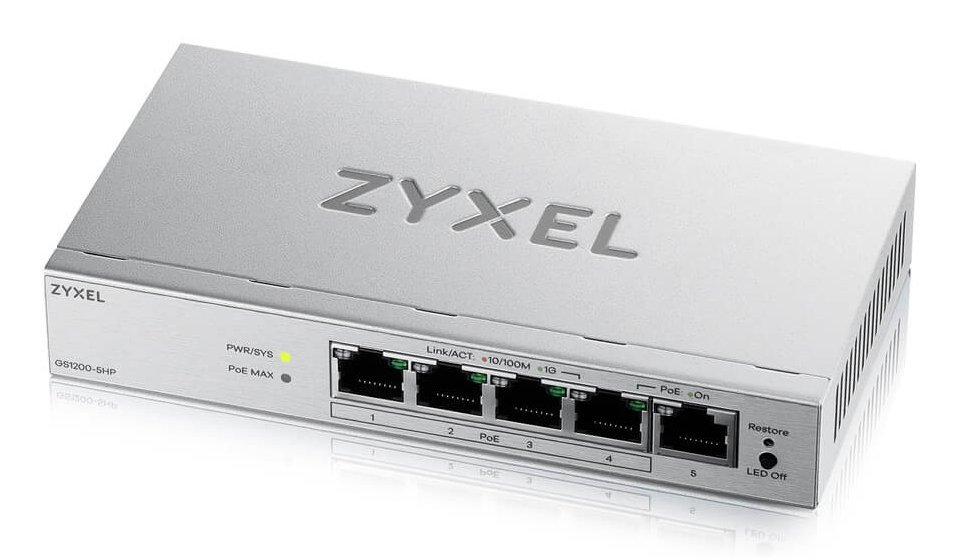 ZYXEL GS1200-5HPV3-EU0101F SWITCH SMART 5 PORTE GESTITO 5 x 10/100/1000 PoE+ 68W DESKTOP GRIGIO
