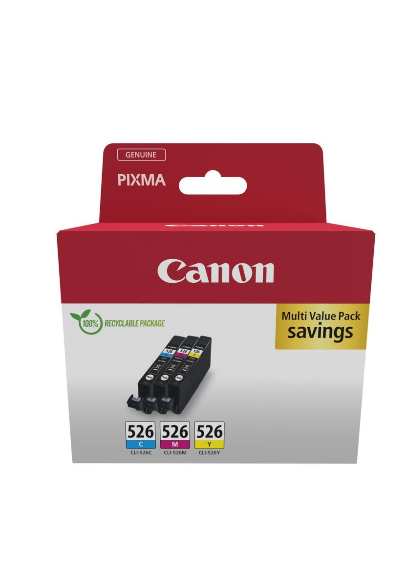 Canon CLI-526 C/M/Y Multi pack - Confezione da 3 - 9 ml - giallo, ciano, magenta - originale - serbatoio inchiostro - per PIXMA iP4850, iP4950, iX6550, MG5150, MG5250, MG5350, MG6150, MG6250, MX895