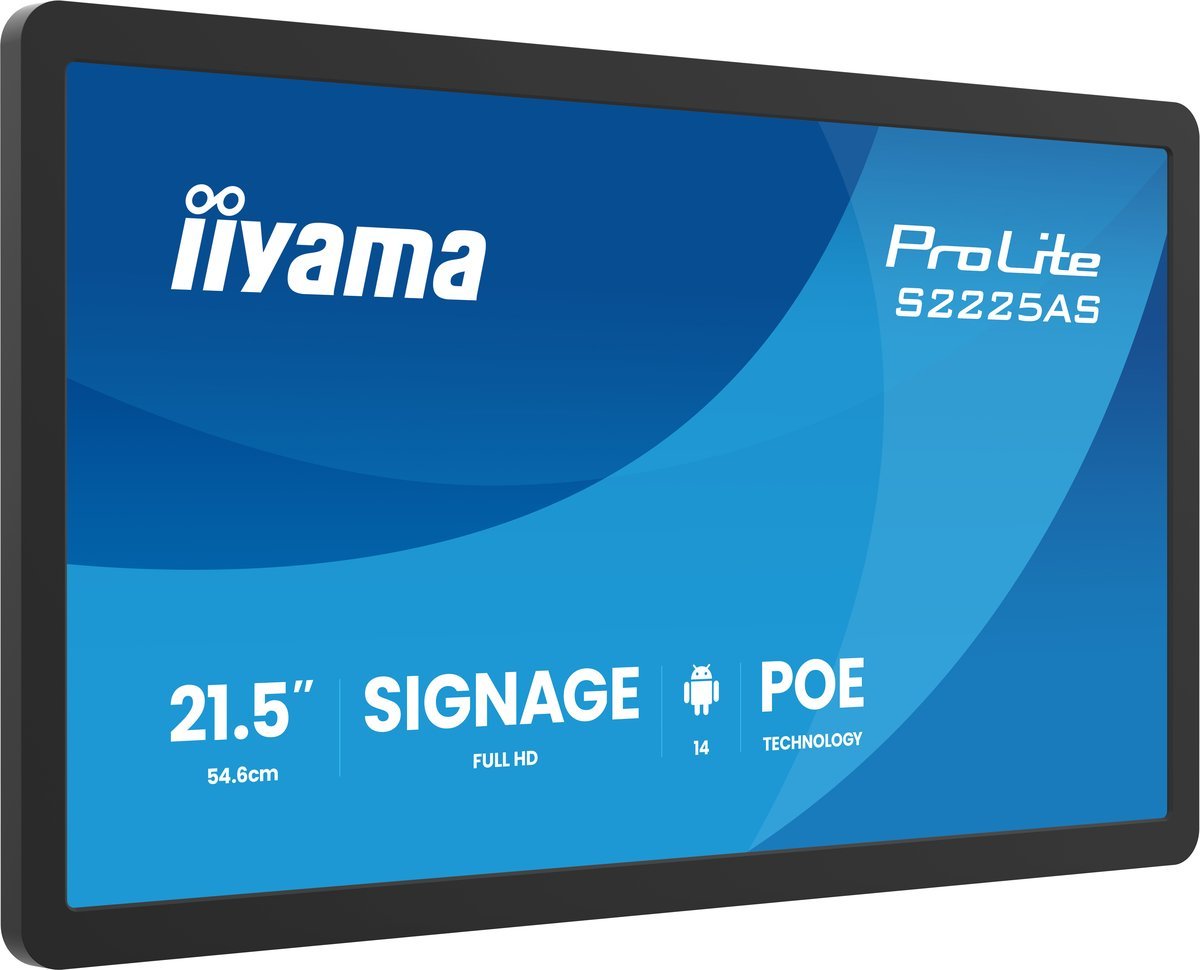 iiyama S2225AS-B1P ProLite Display per Segnaletica 21,5" IPS FHD Android 14 24/7 500cd LAN USB-C 2x5W iiSignage WiFi