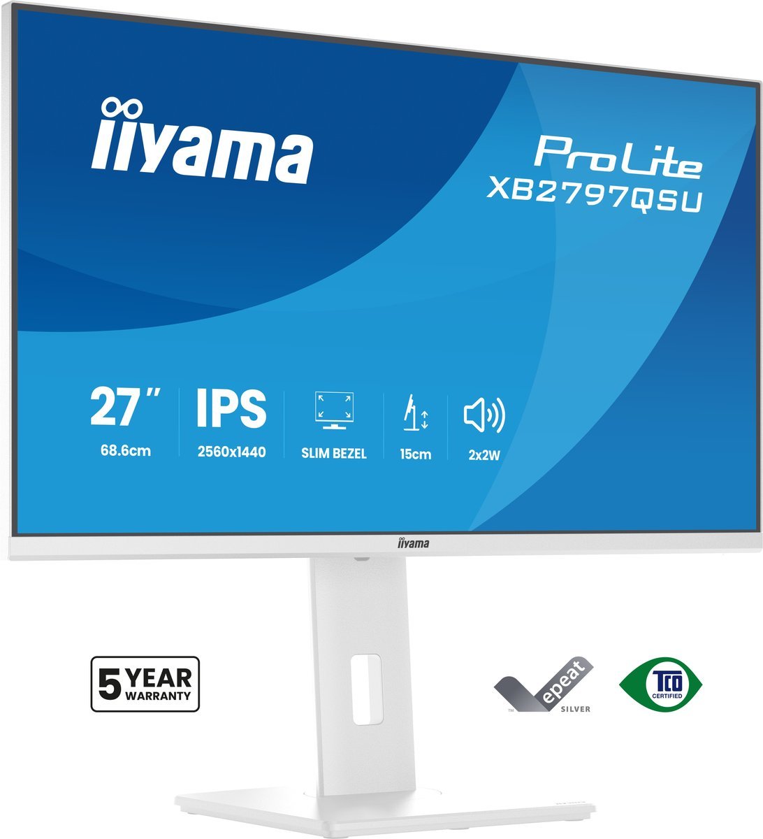 iiyama XB2797QSU-W1 Monitor ProLite 27" IPS QHD 75Hz 350cd 1000:1 2xHDMI DP HUB USB bianco