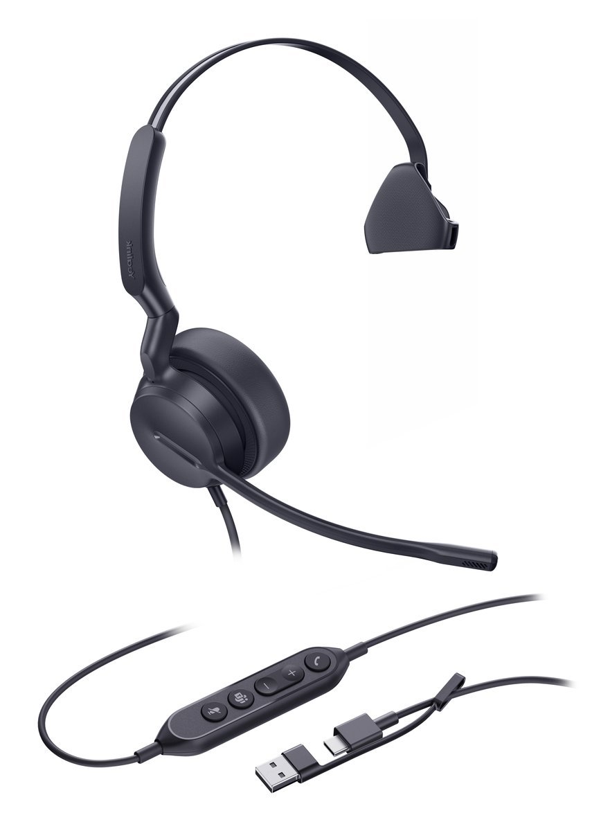 Yealink UH42 Mono Teams USB-C/A Auricolare Cablato A Padiglione Musica e Chiamate USB Type-C / USB Type-A Nero