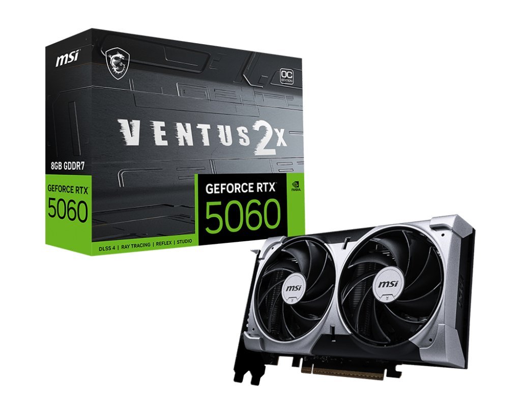 MSI GEFORCE RTX 5060 8G VENTUS 2X OC NVIDIA 8 GB GDDR7 DUAL FAN PCI Express x16 5.0 HDMI: 1 Quantità DisplayPorts: 3