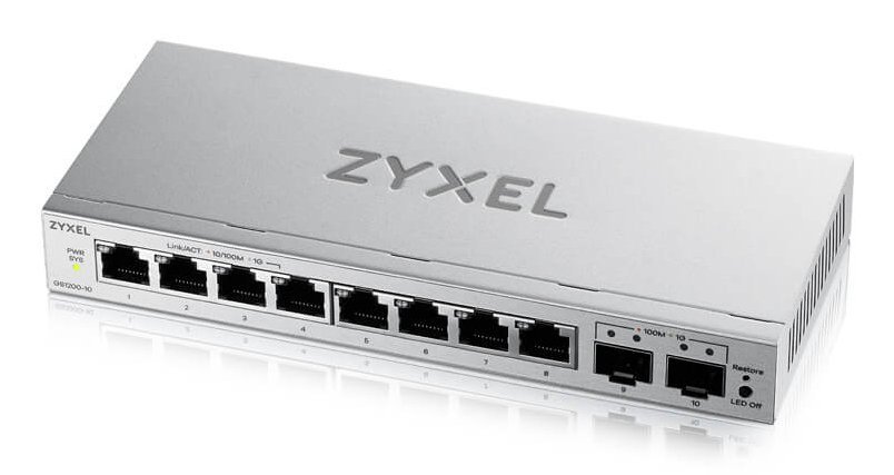 ZYXEL GS1200-10V3-EU0101F SWITCH GESTITO L2 - 8 PORTE 10/100/1000 + 2 x Gigabit SFP DESKTOP GRIGIO