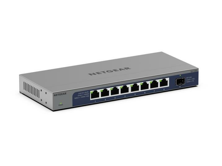 NETGEAR GS108X - Switch - unmanaged - 8 x 10/100/1000 + 1 x 10 Gb Ethernet SFP+ (uplink) - desktop, montaggio a parete