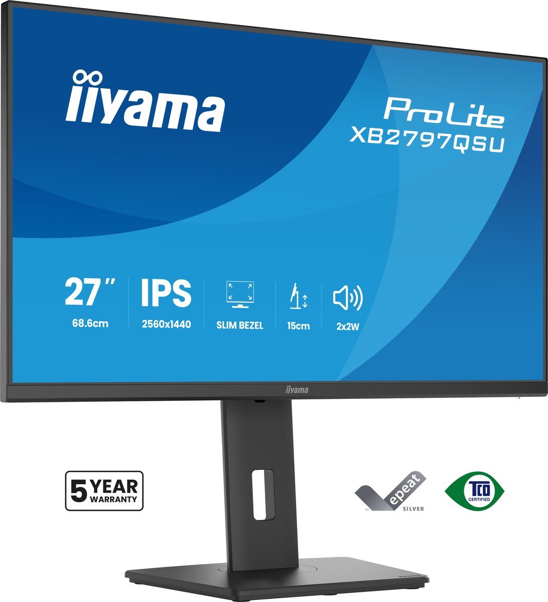 iiyama XB2797QSU-B1 Monitor ProLite 27" IPS QHD 75Hz 350cd 1000:1 2xHDMI DP HUB USB HAS