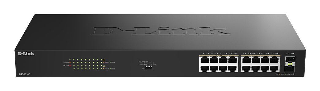 D-Link DGS-1018P Non gestito Gigabit Ethernet (10/100/1000) Supporto Power over Ethernet (PoE) Nero