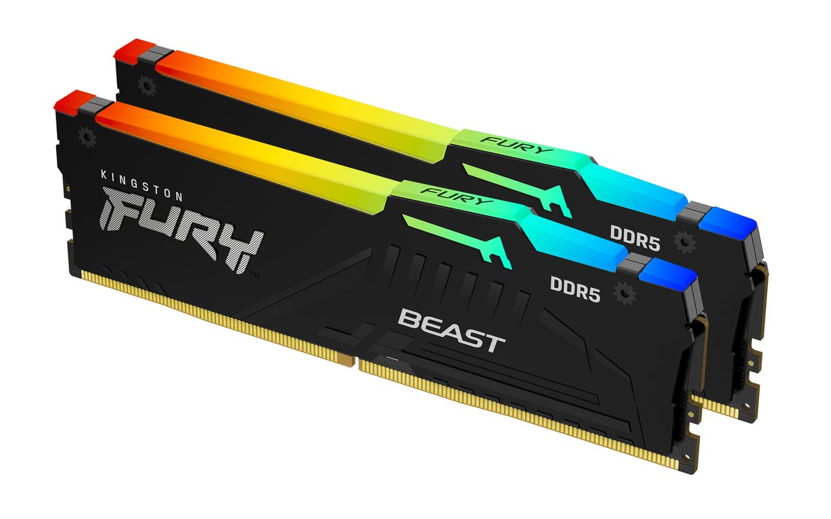 Kingston FURY Beast RGB - DDR5 - kit - 32 GB: 2 x 16 GB - DIMM 288-PIN - 6400 MHz / PC5-51200 - CL32 - 1.4 V - senza buffer - on-die ECC - nero