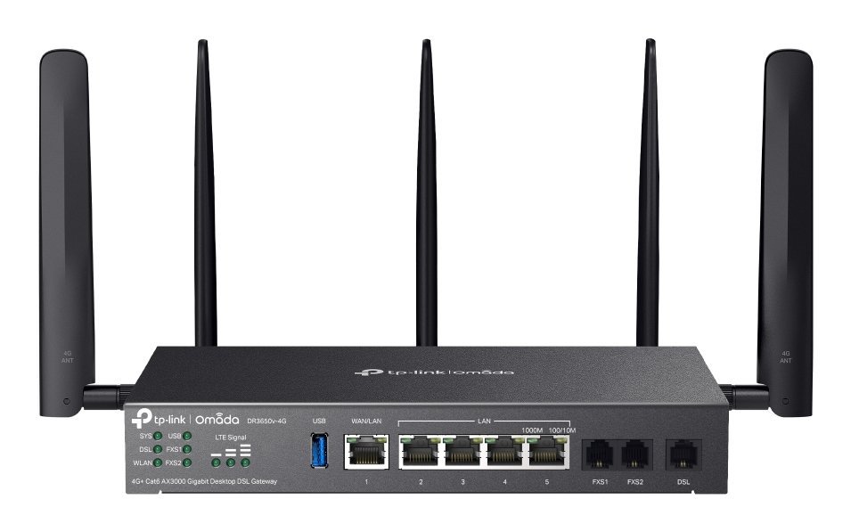 GATEWAY DSL DESKTOP OMADA 4G+ CAT.6 AX3000 TPLINK DR3650V-4G 1P WAN/LAN GIGABIT 4P LAN GIGABIT 1P DSL 2P FXS 1P USB3.0