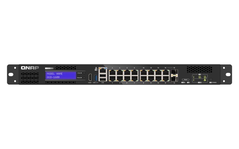 QNAP QGD-1600 - Switch - intelligente - 4 x 10/100/1000 (PoE++) + 10 x 10/100/1000 (PoE+) + 2 x combo Gigabit SFP (PoE+) - montabile su rack - AC