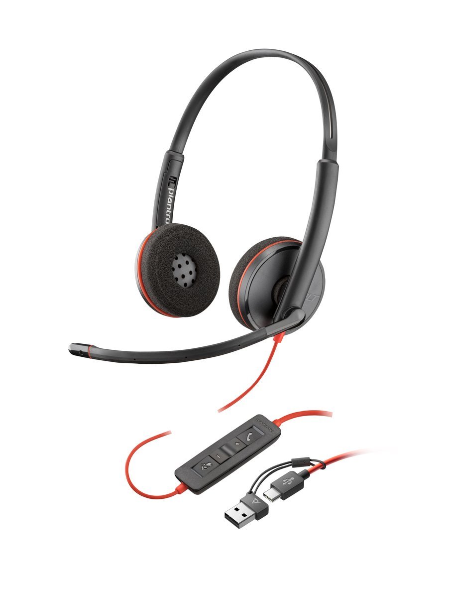 HP Poly Blackwire 3220 Stereo USB-C Black Headset +USB-C/A Adapter (Bulk) Auricolare Cablato A Padiglione Ufficio USB tipo-C Nero