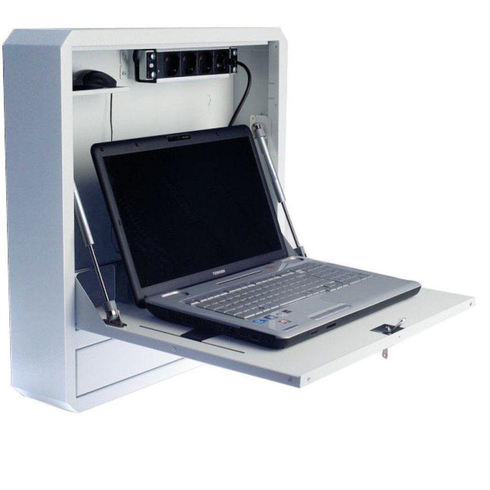 Techly ICRLIM01W2 Armadietto per laptop da parete anti-furto da 19" con ripiano - Bianco