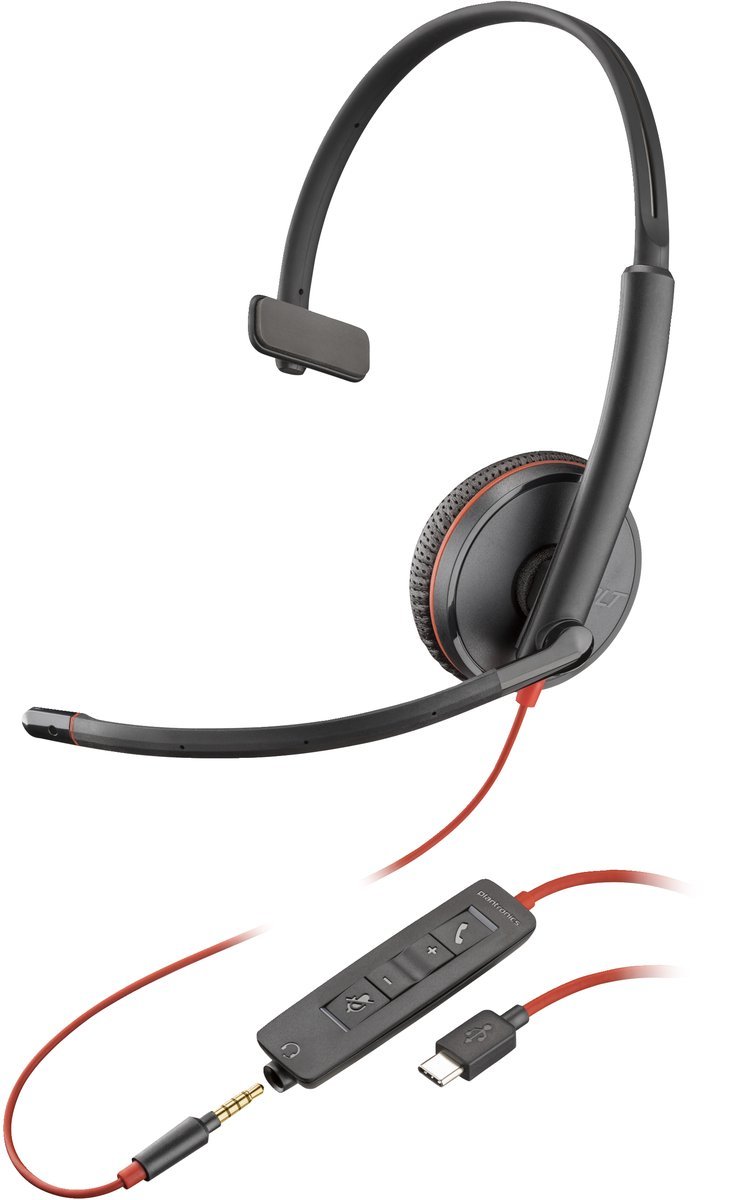 HP Poly Blackwire C3215 Monaural Headset +Carry Case (Bulk) Auricolare Cablato A Padiglione Ufficio USB tipo-C Nero