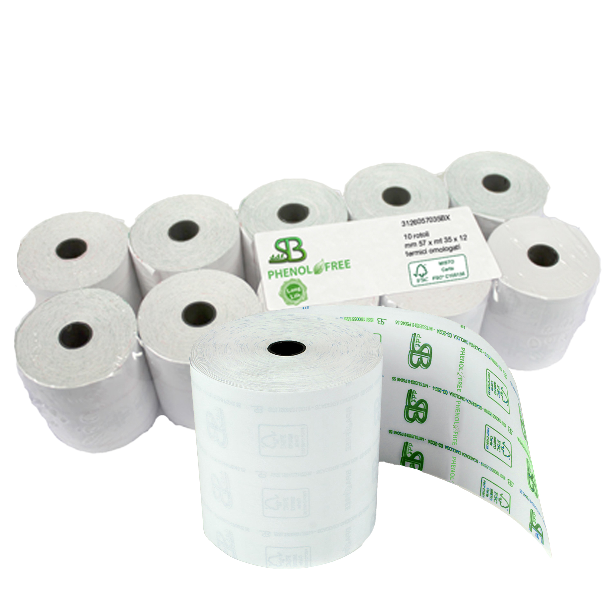 Rotolo per registratore cassa - lunga durata - 57,5 mm x 30 m - 55 gr - diametro esterno 50 mm - anima 12 mm - carta termica - Sabacart - blister 10 pezzi