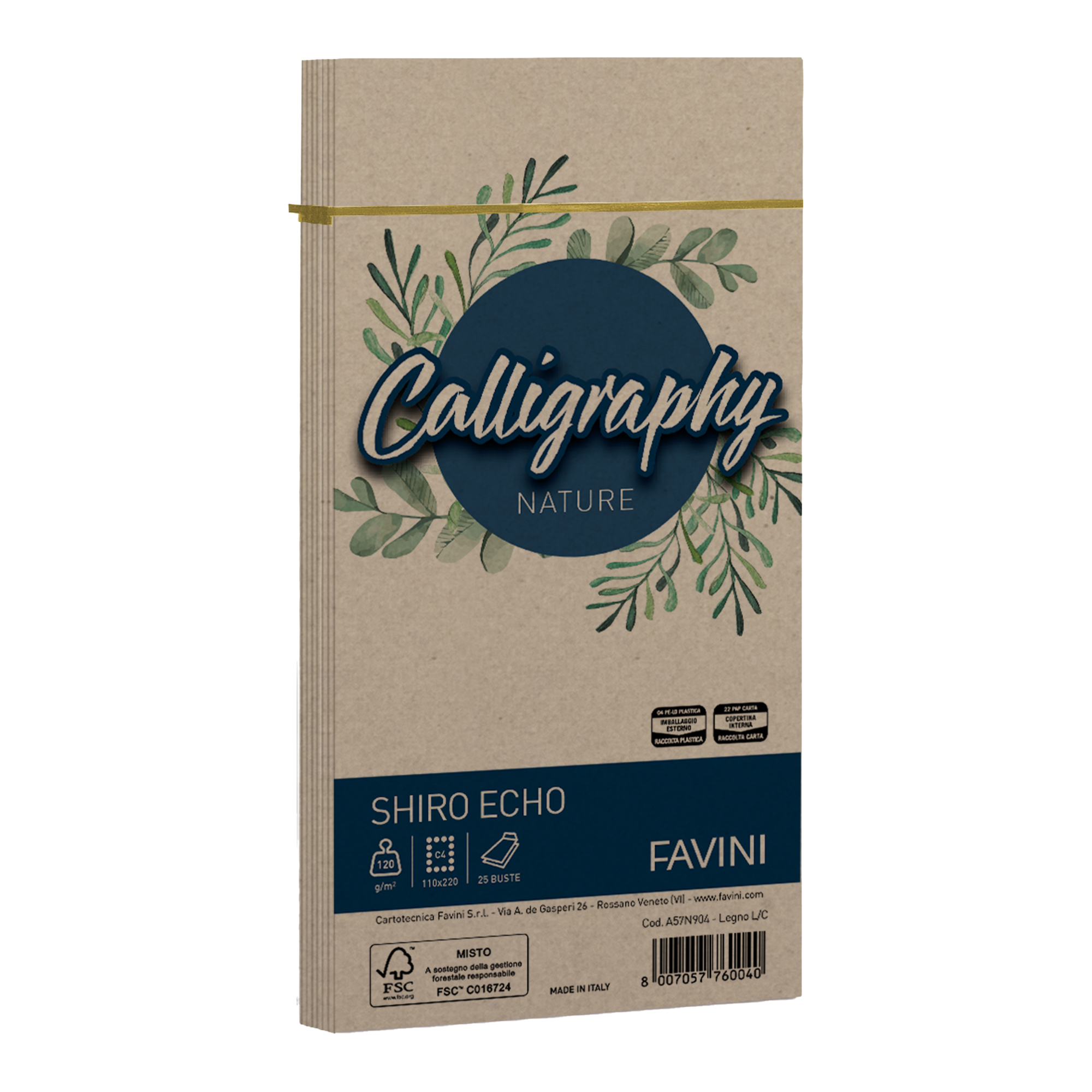 Busta Calligraphy Shiro Eco - 110 x 220 mm - 120 gr - legno - Favini - conf. 25 pezzi