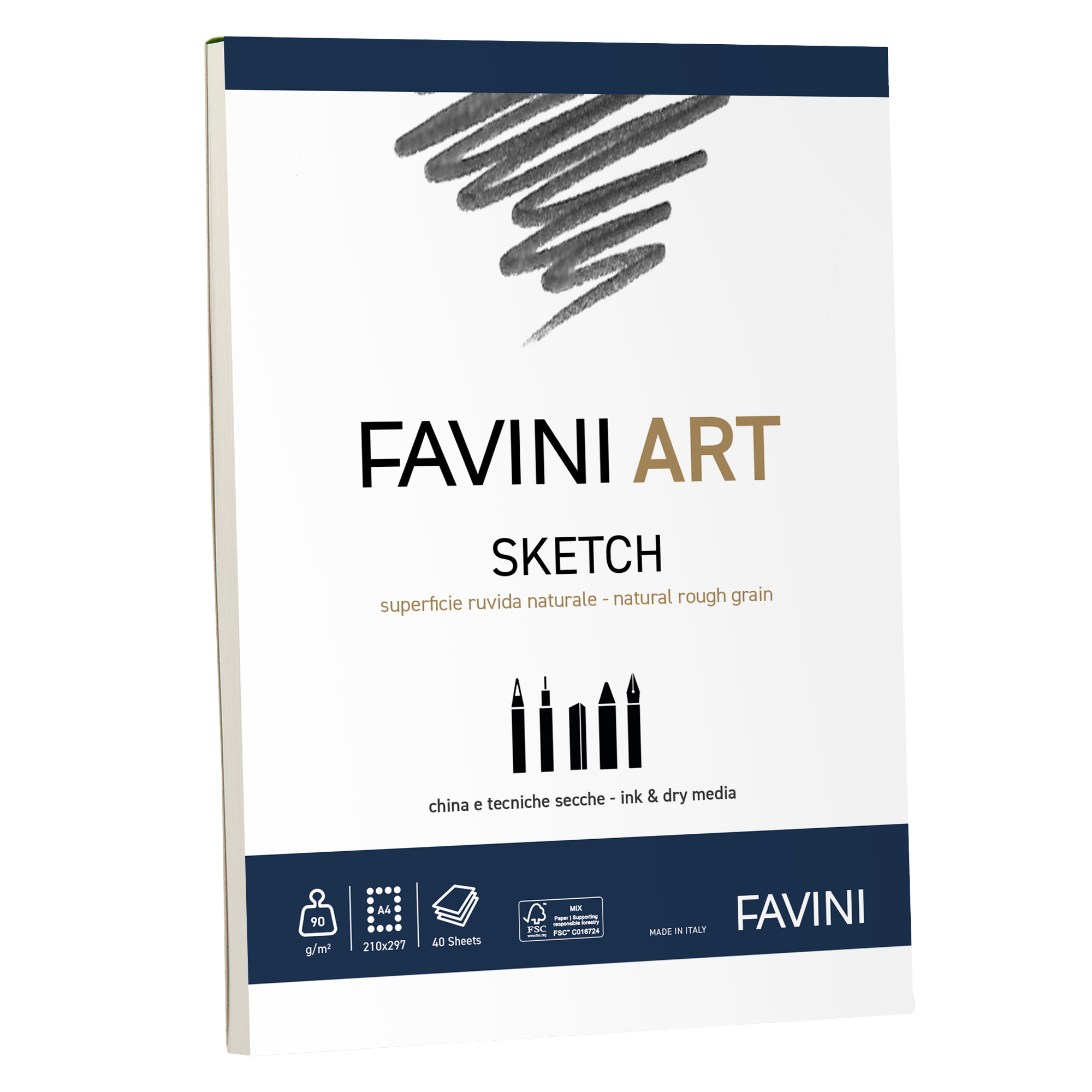Album collato Sketch - A4 - 90 gr - 40 fogli - Favini Art