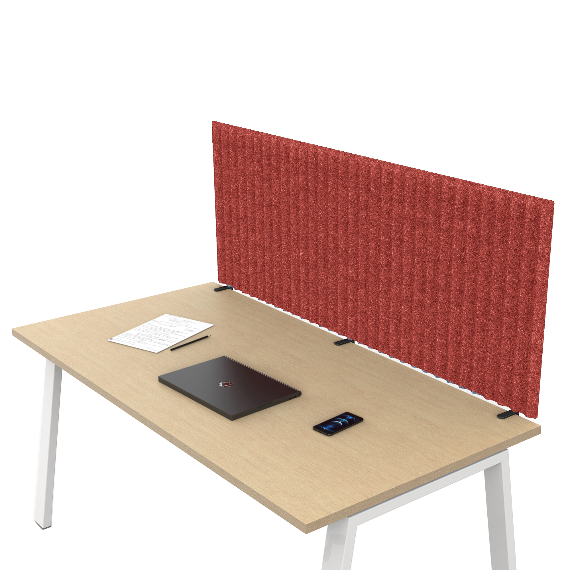 Pannello fonoassorbente per scrivania - 115 x 40 cm - morsetti neri - rosso