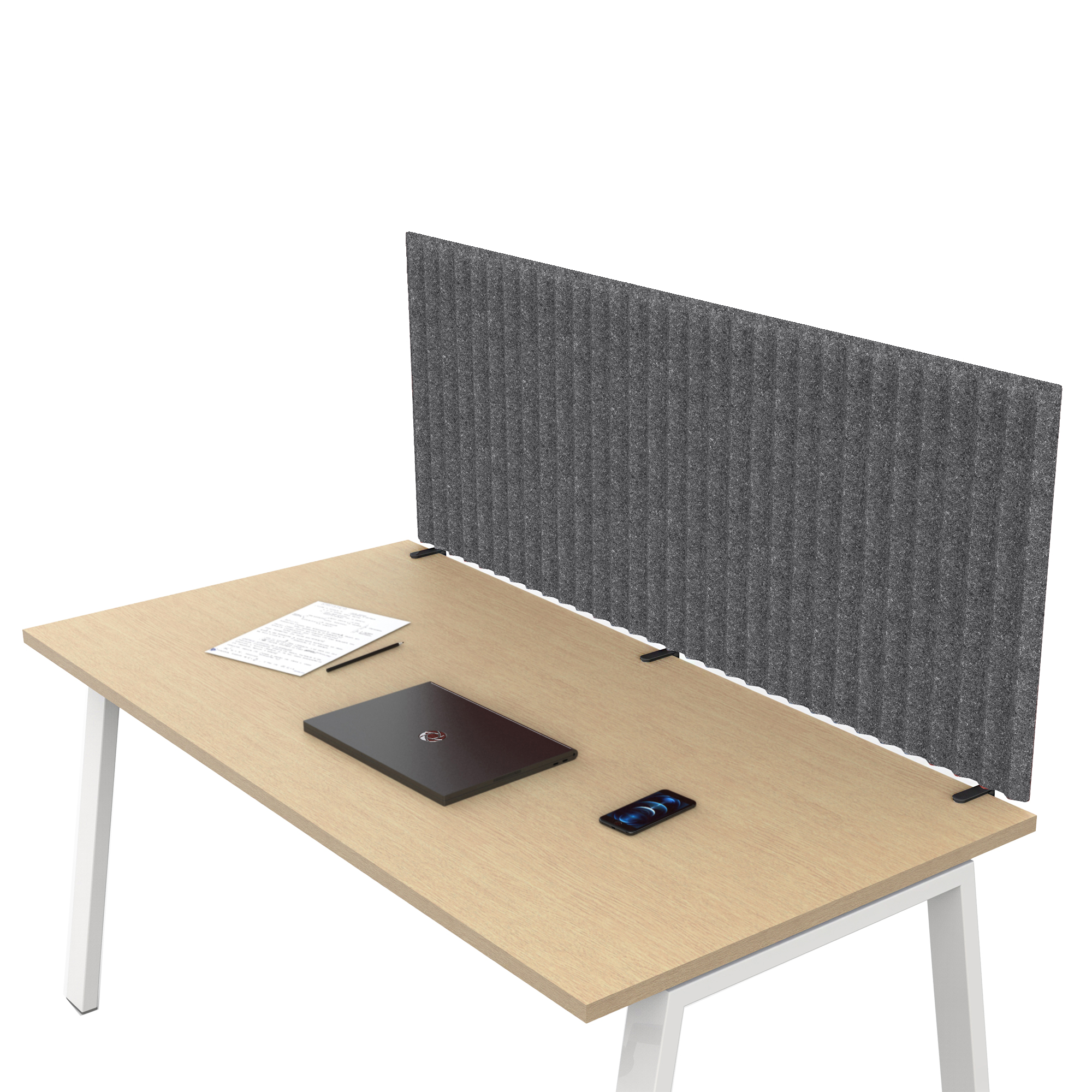 Pannello fonoassorbente per scrivania - 175 x 40 cm - morsetti neri - grigio medio