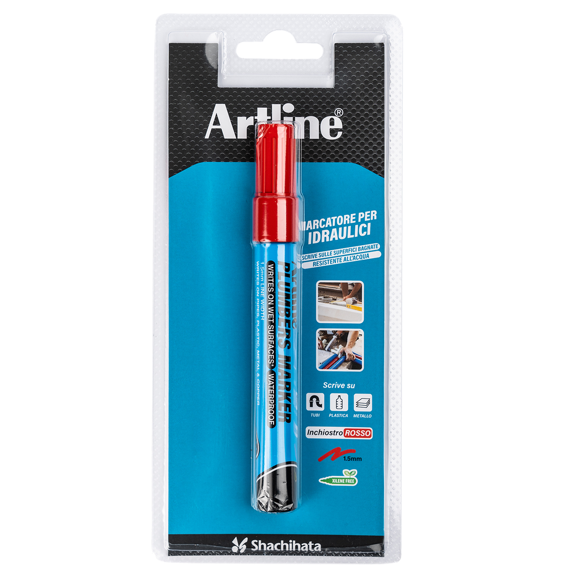 Marcatore permanente - per idraulica - punta tonda - 1,5 mm - rosso - Artline