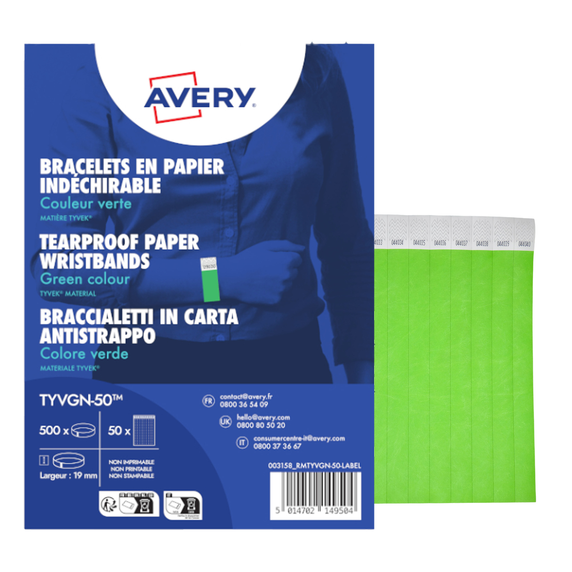 Braccialetti identificativi - in Tyvek - verde fluo …