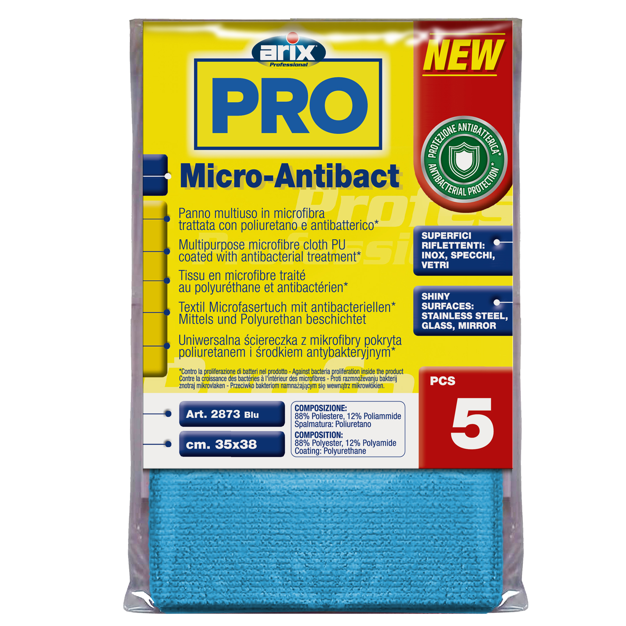 Conf 5 Panni multiuso Micro-Antibact 35x38cm blu Arix