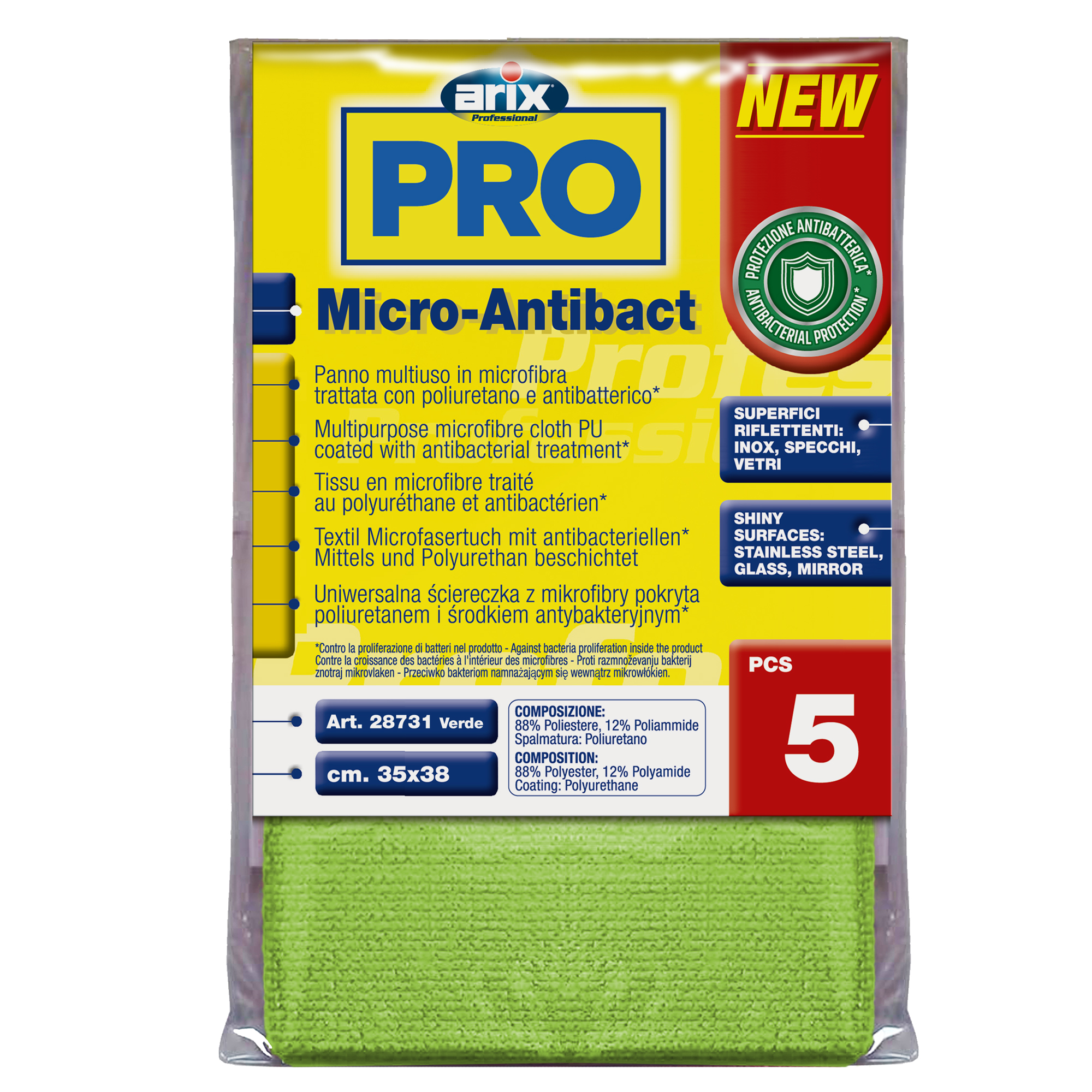 Conf 5 Panni multiuso Micro-Antibact 35x38cm verde Arix