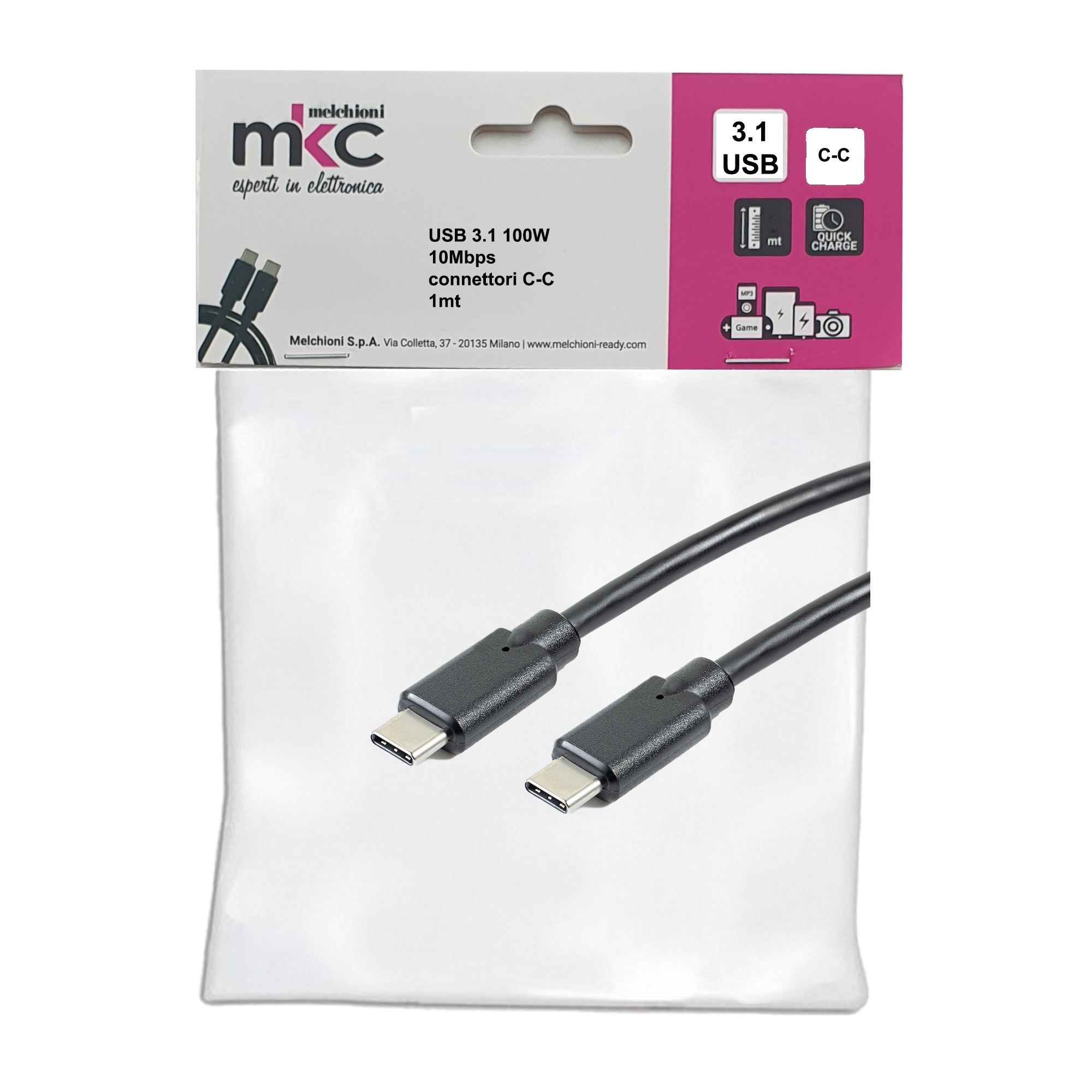 Cavo USB - 3.1 C/C - 100W - 10Mbps - 1 mt - MKC Melchioni