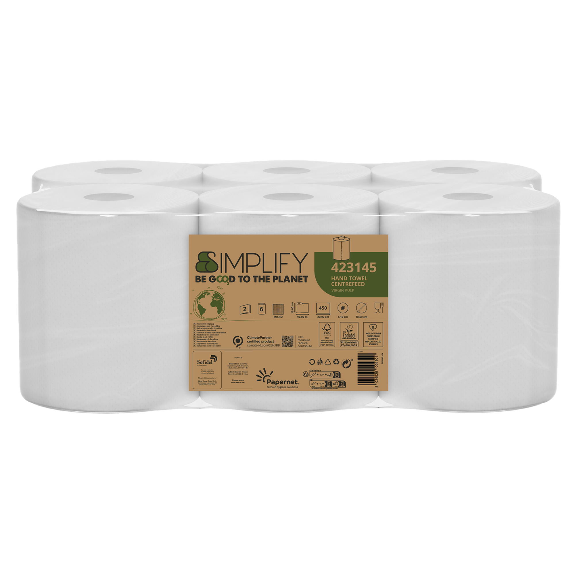 Asciugamano Centrefeed Simplify in rotolo 450 strappi Centrefeed L90m x D18,5cm