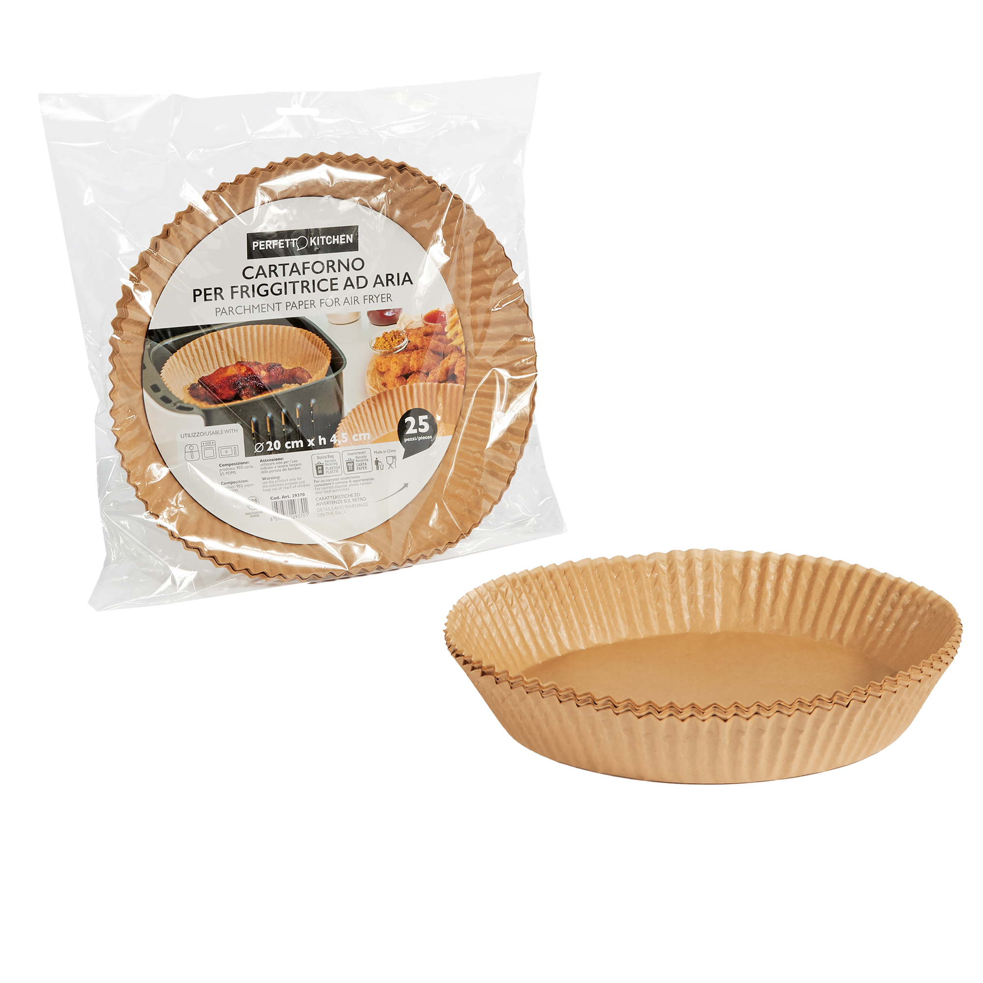 Conf 25 Vaschette cartaforno per friggitrice ad aria in busta D20cm x H4,5cm ava