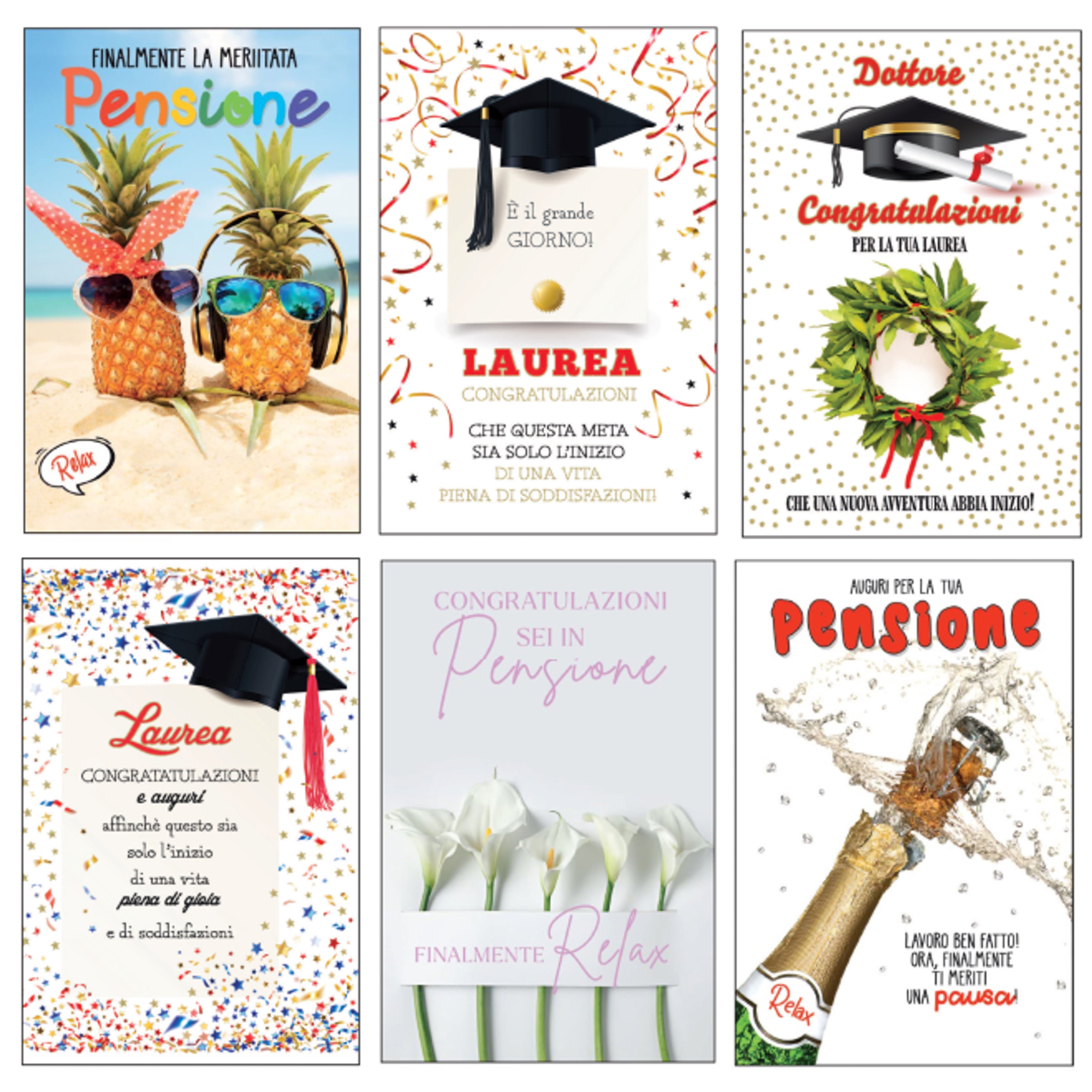 Biglietto Laurea/Pensione con glitter fantasie assortite Rex Sadoch