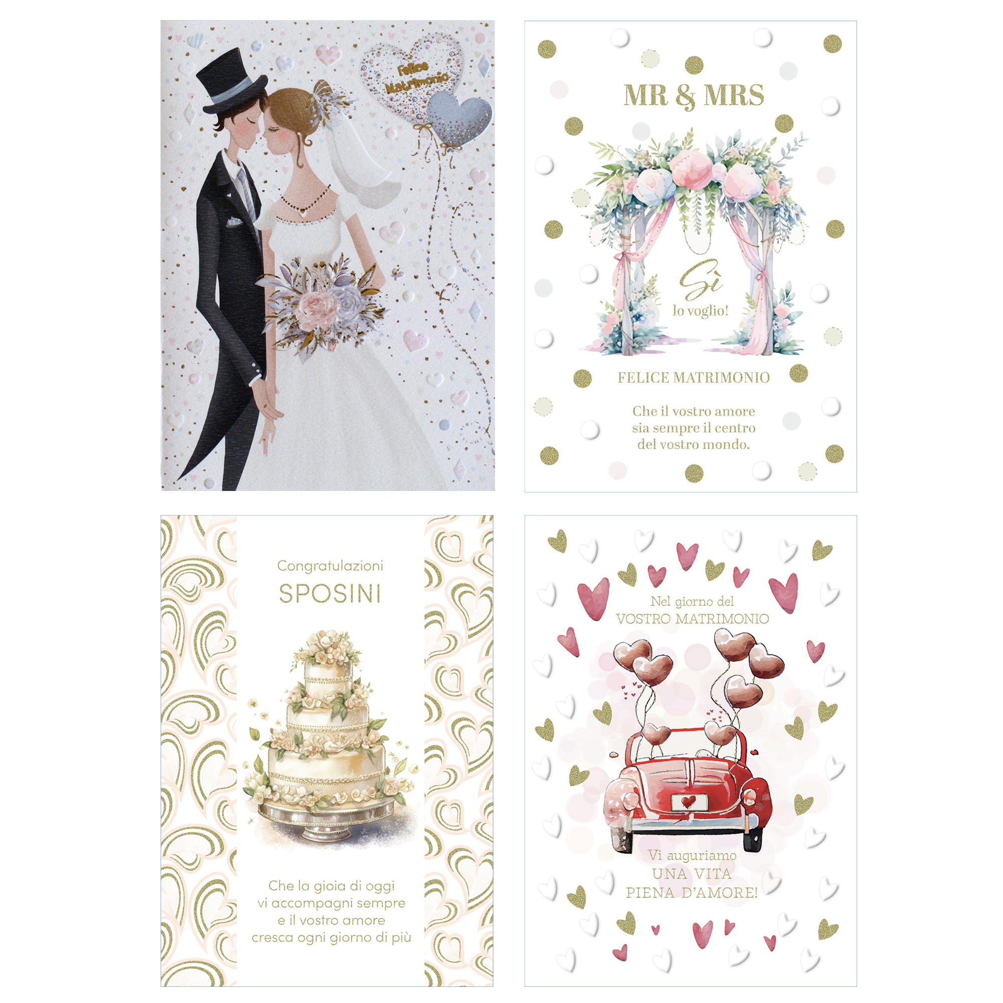 Biglietto Matrimonio con foil oro e rilievo fantasie …
