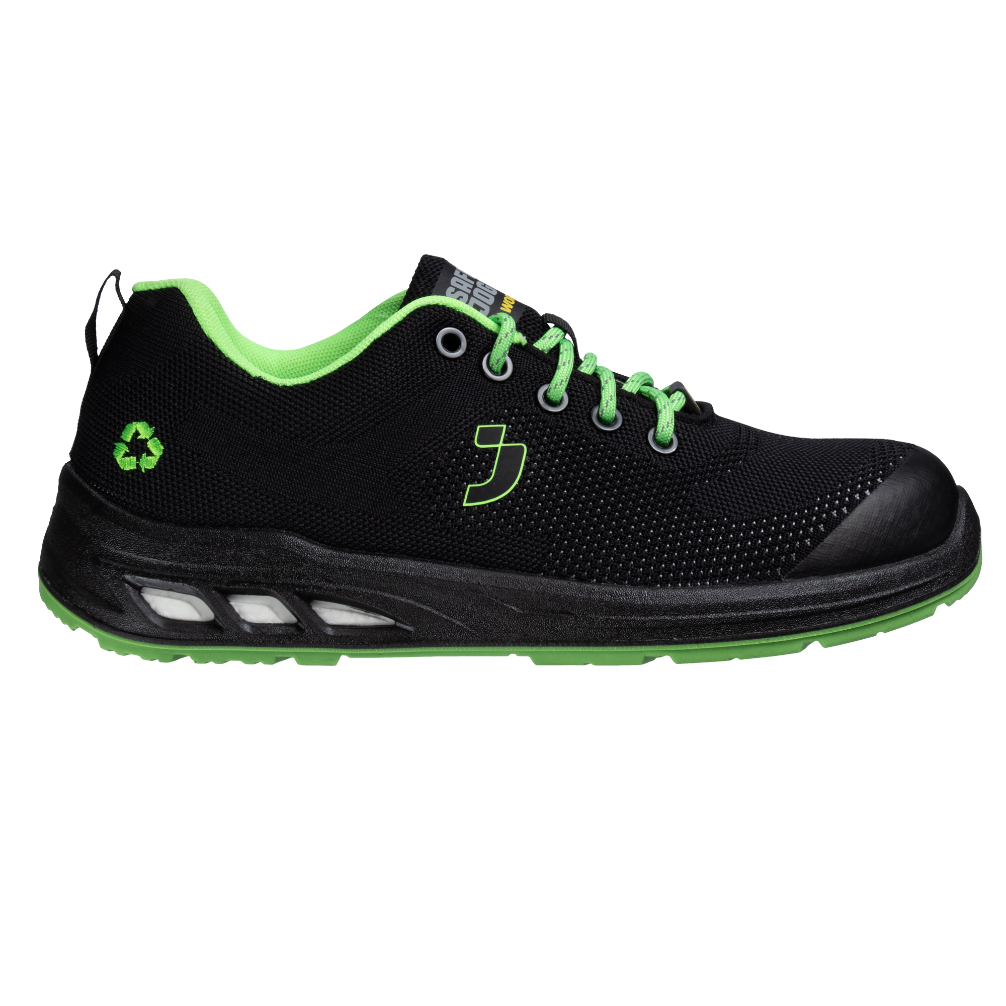 Calzatura bassa da lavoro Ecofitz S1P LOW - numero 39 - maglia riciclata - nero/verde - Safety Jogger