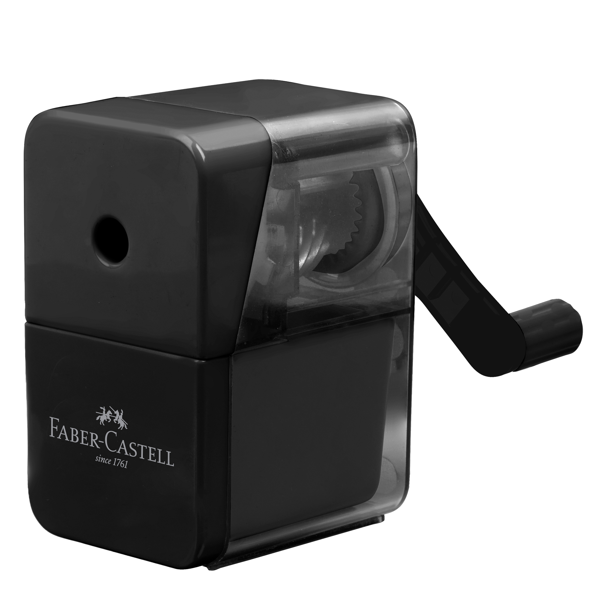 Temperamatite con manovella - 1 foro - c/serbatoio - nero - Faber-Castell