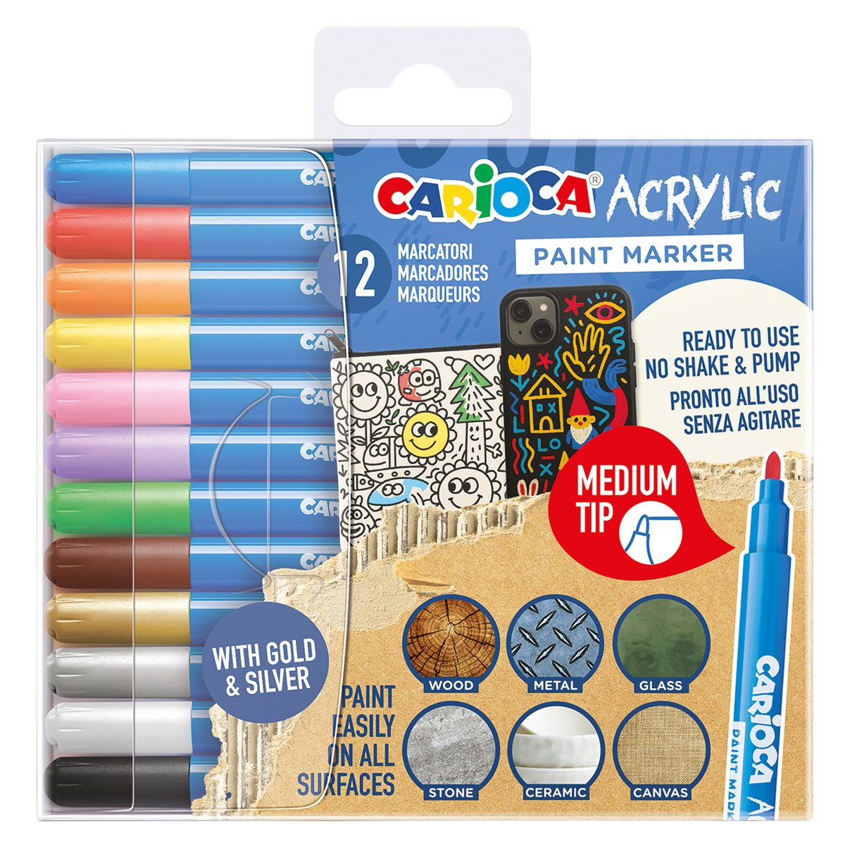Astuccio 12 Paint Marker acrilico punta media colori …
