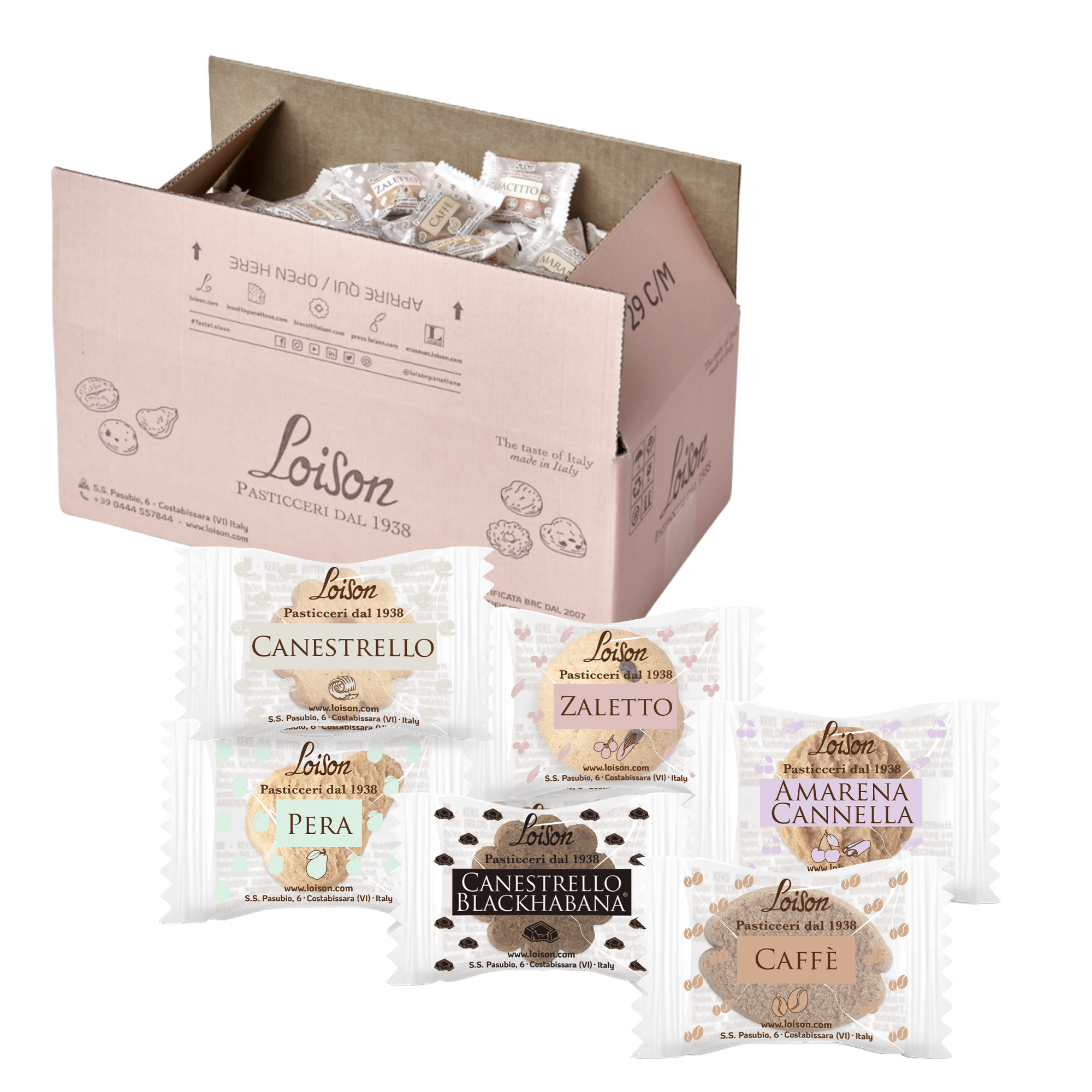 Scatola 200 biscotti al burro assortiti 6 gusti 1250gr Loison