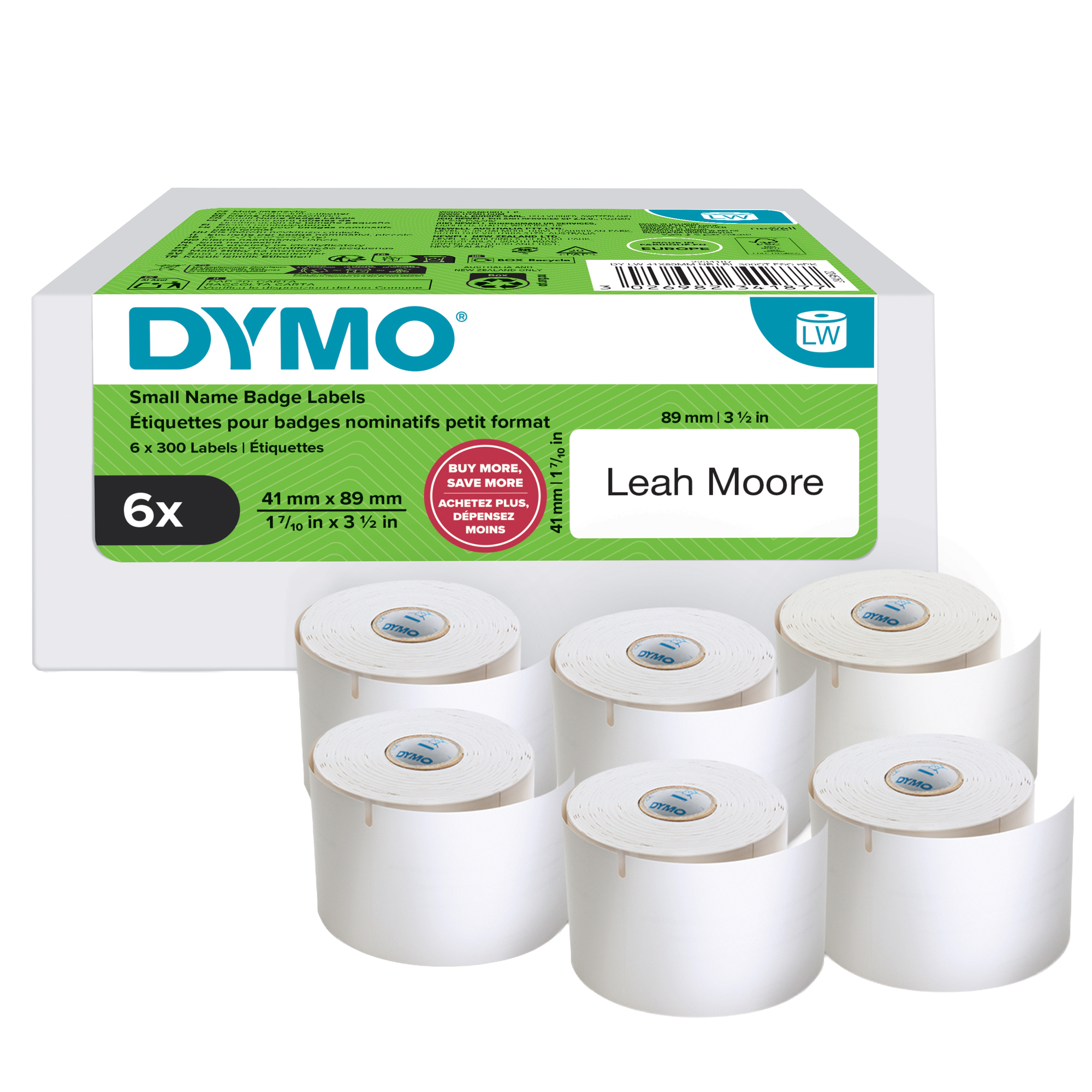 Value pack 6 rotoli etichette LW per nomi 41x89mm (300 etic/rt Dymo LW
