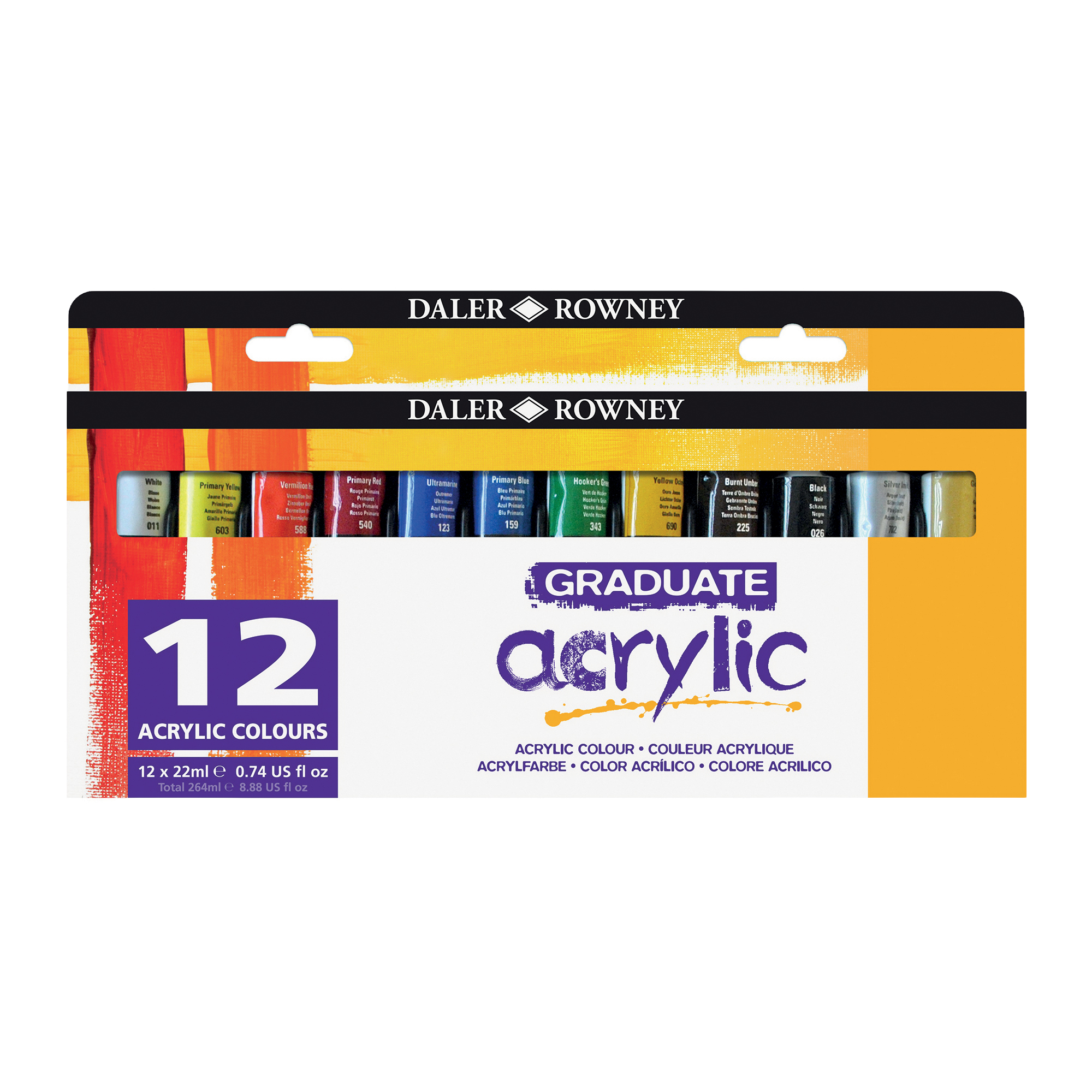 Set 12 tubi 22ml colore acrilico fine Graduate colori assortiti Daler Rowney